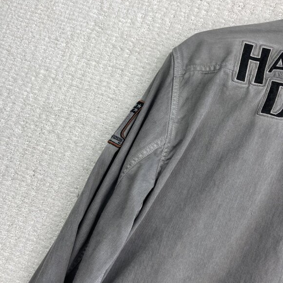 Y2K Harley-Davidson Men’s Gray Denim Button Shirt Embroidered Logo Patches Read - Picture 12 of 15